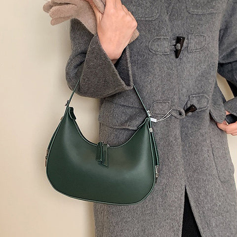 women's crossbody bag, green zip up crossbody bag, faux leather shoulder bag, green scoop shoulder bag