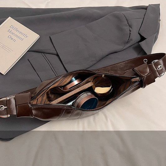 brown zip up bag, brown small bag, zip up bag, small bag