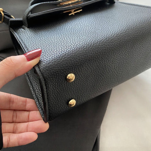 black tote bag, Black handbag with gold hardware, Vegan leather black crossbody bag, Mini leather tote