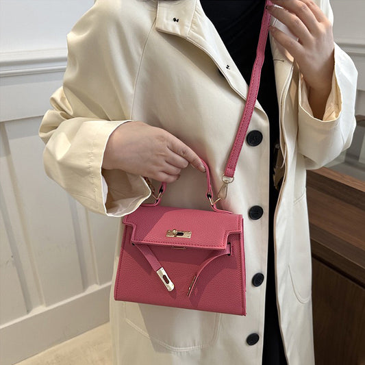 rose pink tote bag, rose pink handbag with gold hardware, Vegan leather rose pink crossbody bag, Mini leather tote
