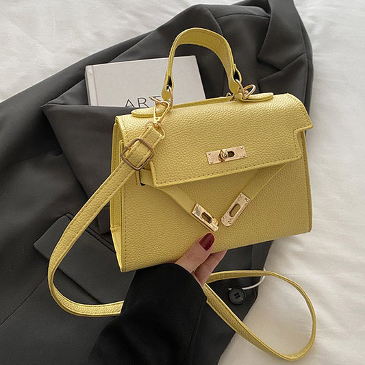 yellow tote bag, yellow handbag with gold hardware, Vegan leather yellow crossbody bag, Mini leather tote