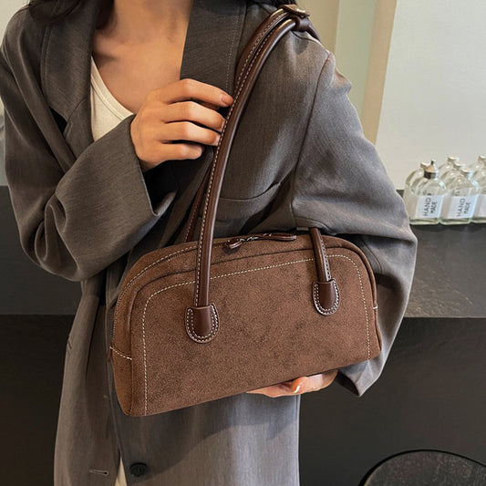 brown faux suede shoulder bag, Women's brown suede handbag, faux suede shoulder bag, Women's suede handbag