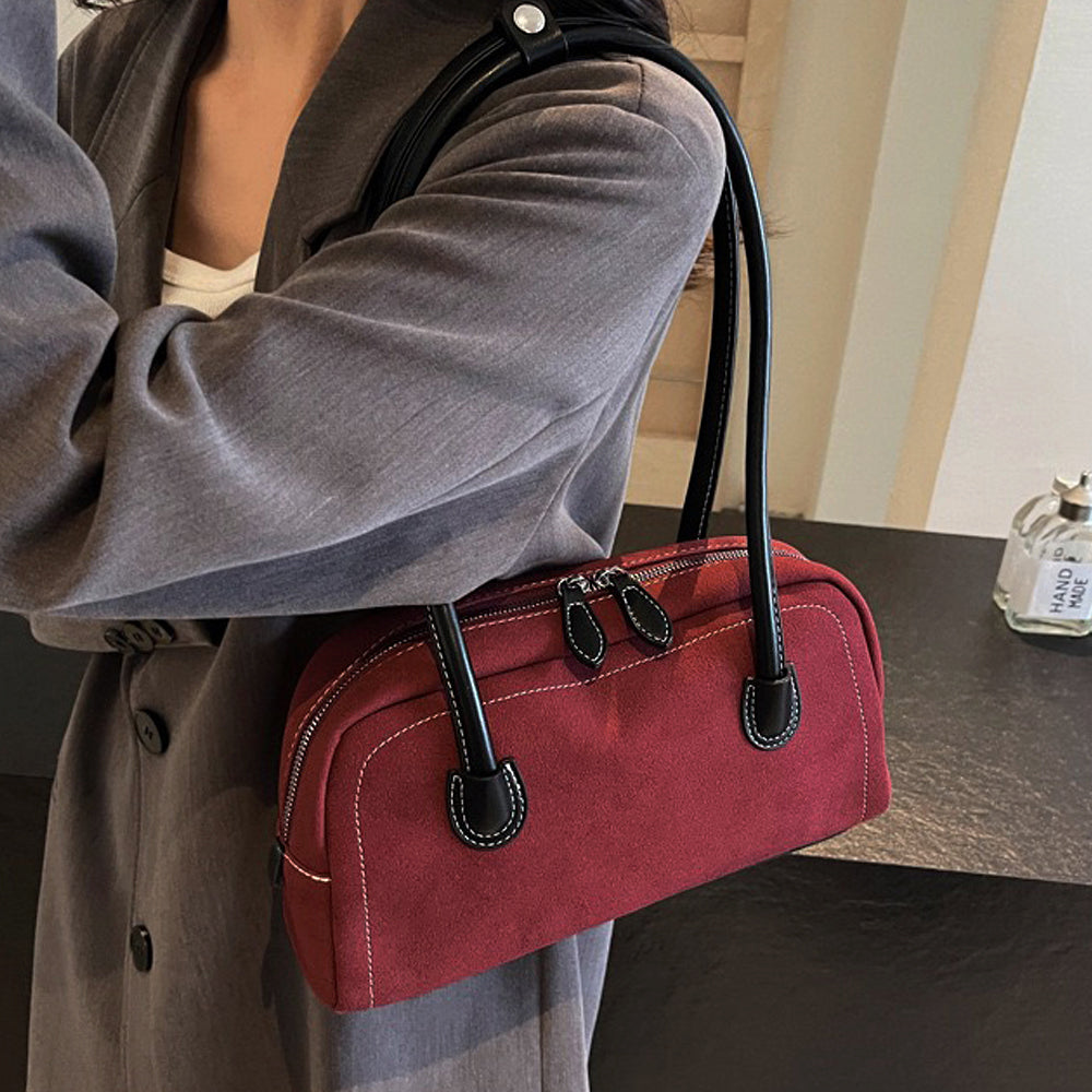 red faux suede shoulder bag, Women's red suede handbag, faux suede shoulder bag, Women's suede handbag