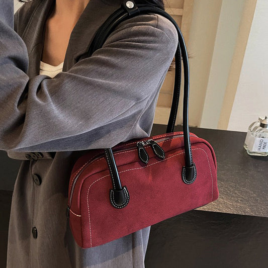 red faux suede shoulder bag, Women's red suede handbag, faux suede shoulder bag, Women's suede handbag
