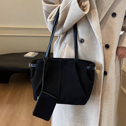 black slouchy bag, black school handbag, Black tote with long straps, Tote bag for work and office