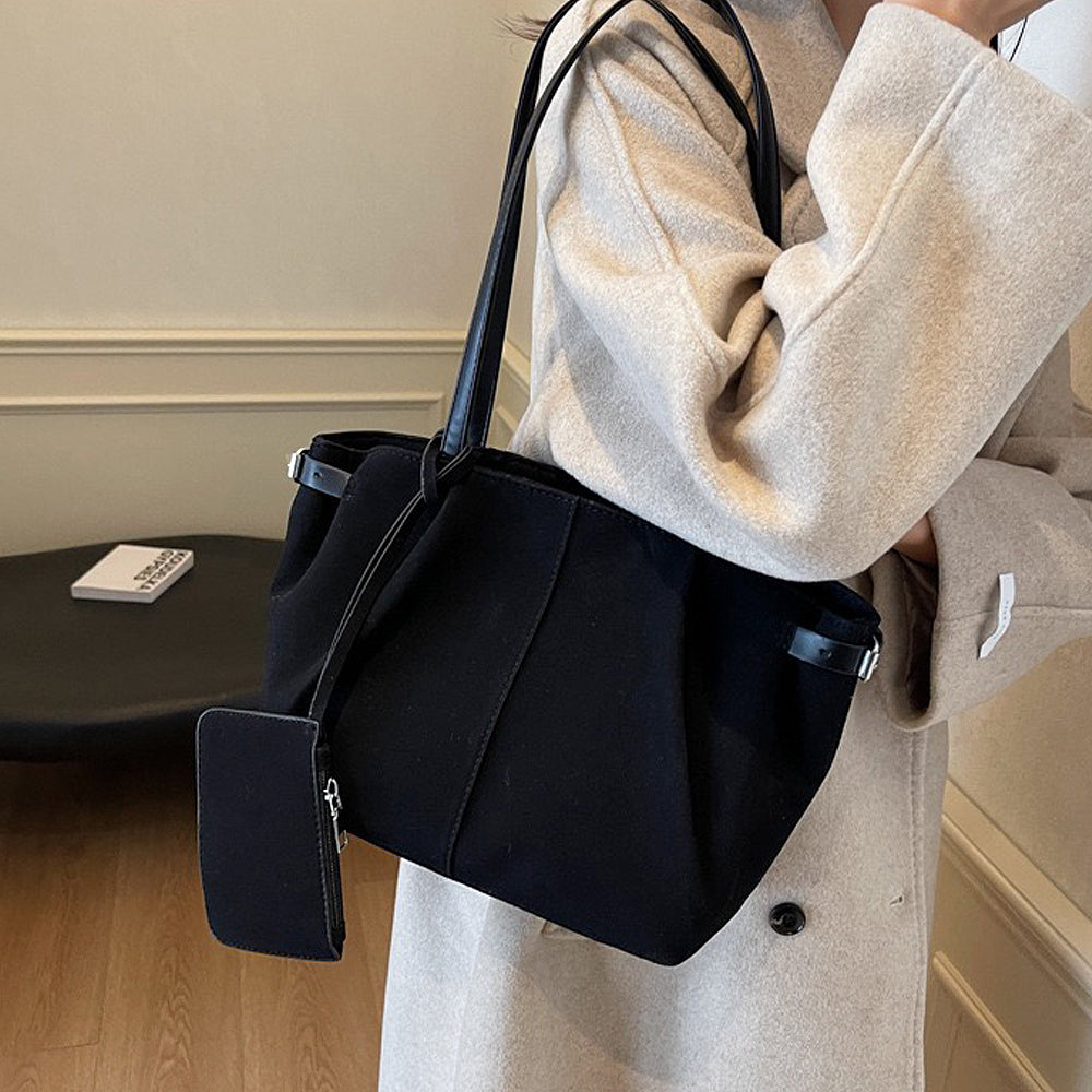 black handbag, black handbag for work, Versatile women's shoulder bag, Trendy faux suede handbag
