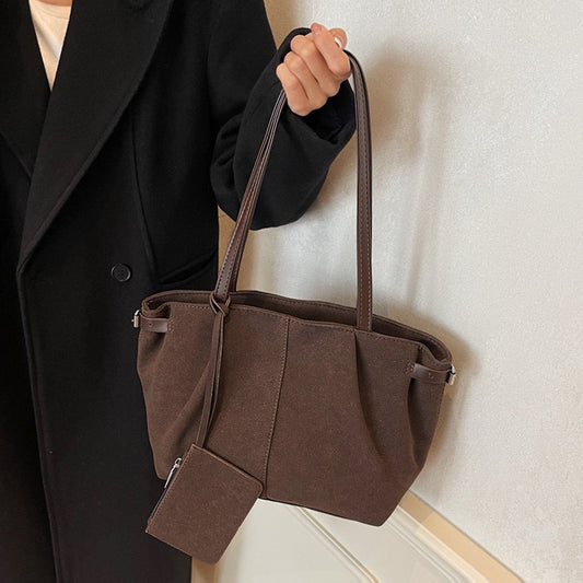 brown faux suede tote bag, Women's brown handbag, Vegan suede handbag, 