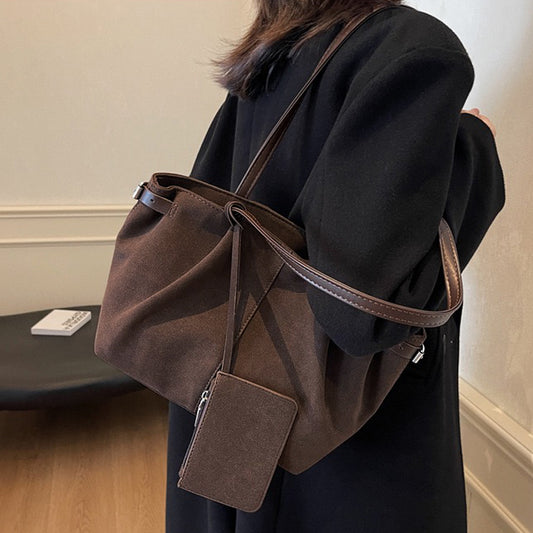 brown slouchy bag, brown school handbag, brown tote with long straps, Tote bag for work and office