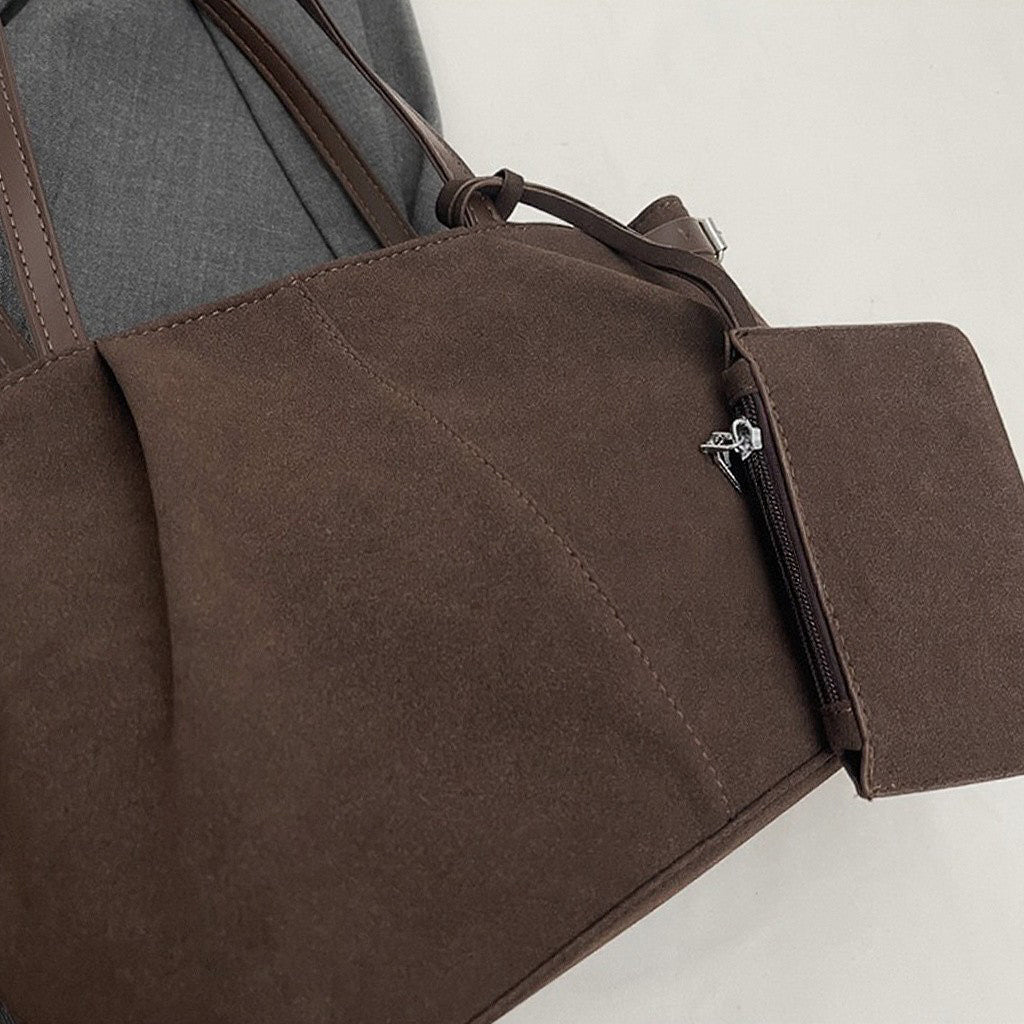 brown handbag, brown handbag for work, Versatile women's shoulder bag, Trendy faux suede handbag