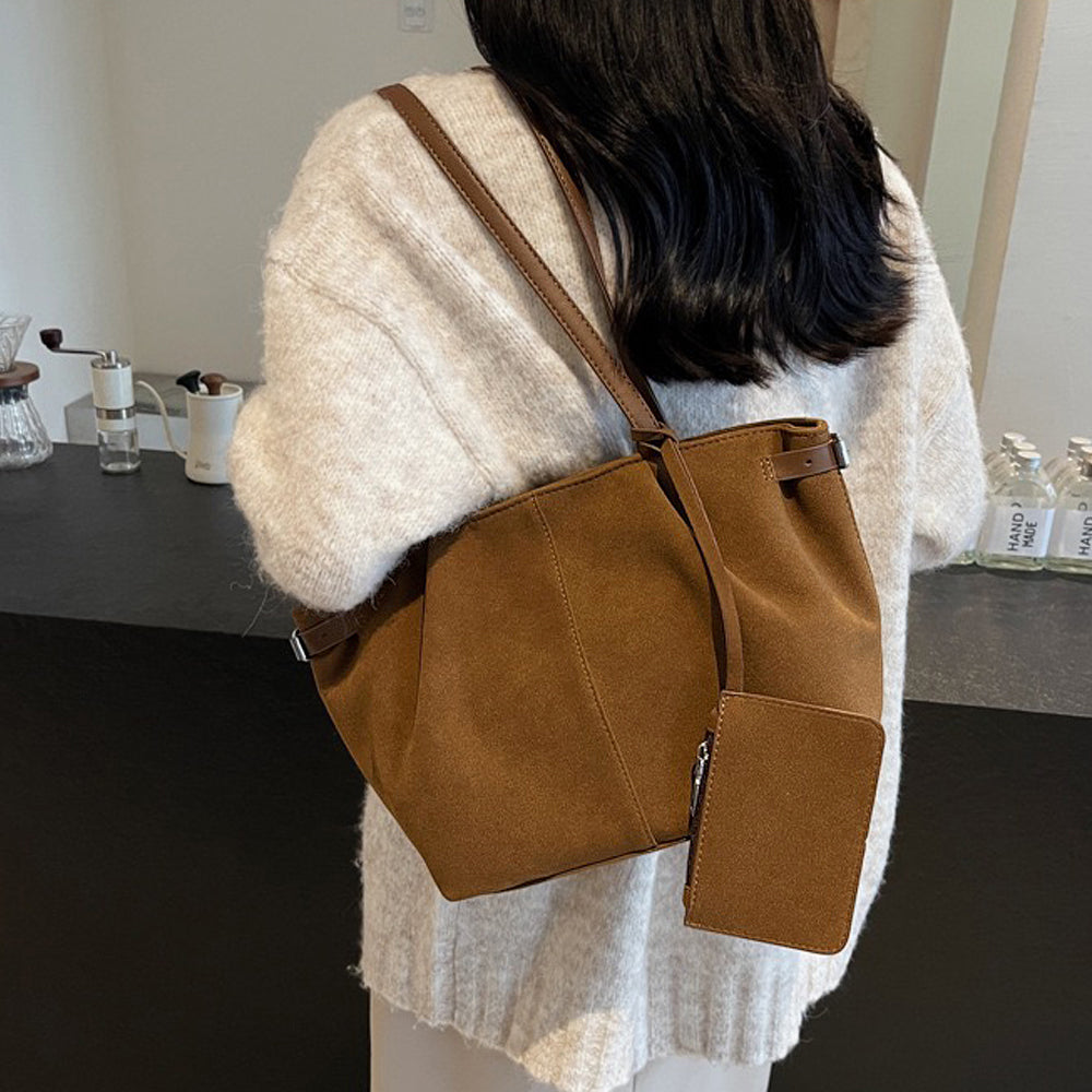 tan faux suede tote bag, Women's tan handbag, Vegan suede handbag, 