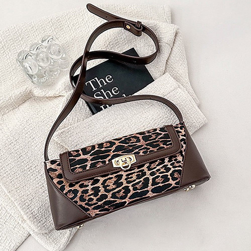brown animal print bag, brown strap shoulder bag