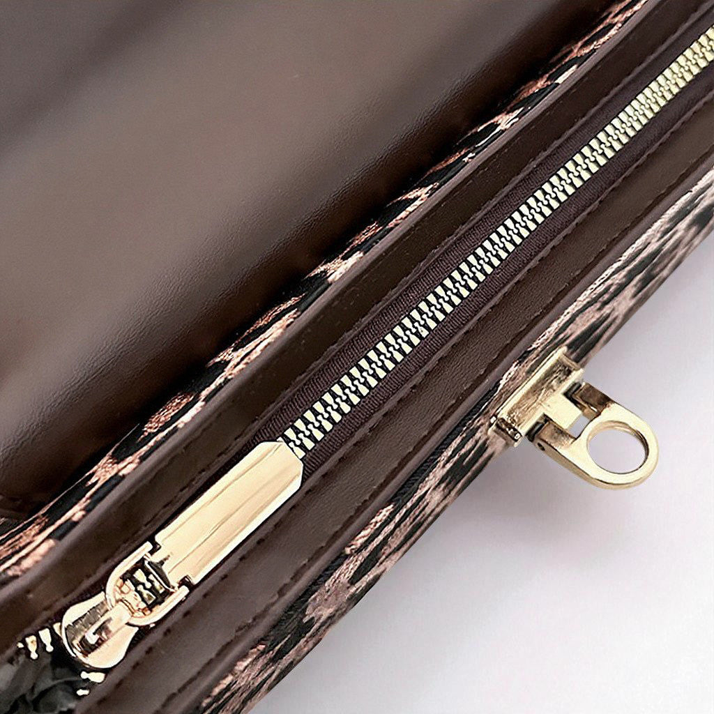 brown zip up bag