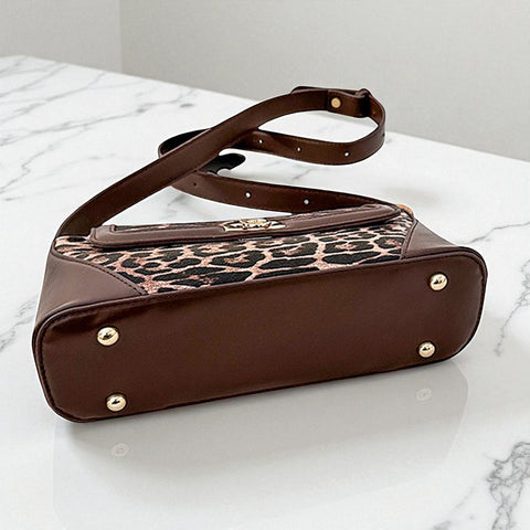 brown going out bag, animal print bag
