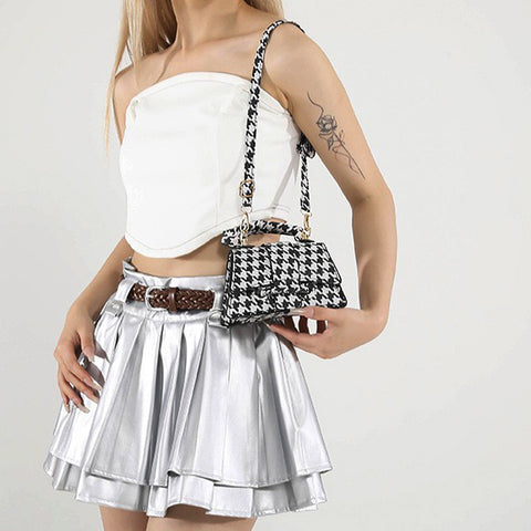 Retro houndstooth bag for stylish everyday outfits, Structured mini purse with vintage houndstooth fabric, Small handbag with pattern design and elegant silhouette, Trendy small handbag for street style and night out