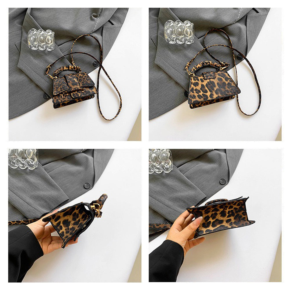 Dressy handbag for special events or nights out, Small structured handbag with leopard pattern design, Trendy leopard bag with adjustable crossbody strap