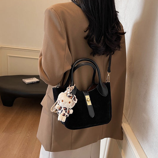 black shoulder bag, black crossbody bag, Suede tote bag, Soft suede tote with gold clasp