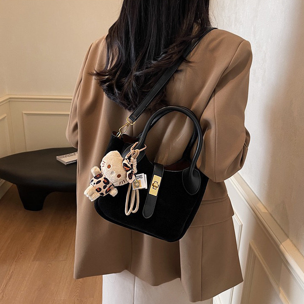 black mini bag, black tote bag, Handbag for work and travel, Gold turn-lock closure bag