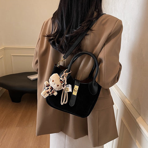 black mini bag, black tote bag, Handbag for work and travel, Gold turn-lock closure bag