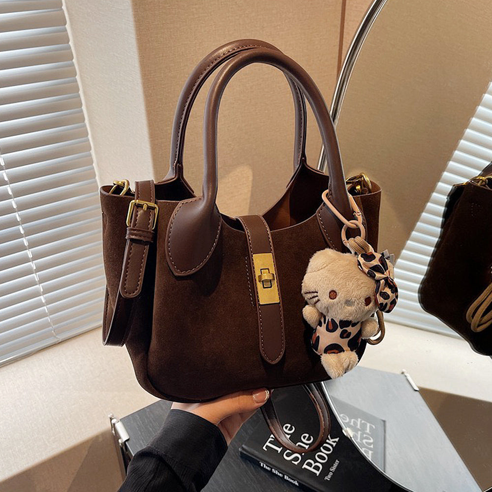 brown mini bag, brown tote bag, Handbag for work and travel, Gold turn-lock closure bag