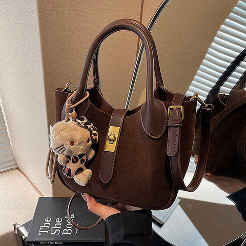 brown mini tote bag, Daily use handbag, Suede handbag with top handles