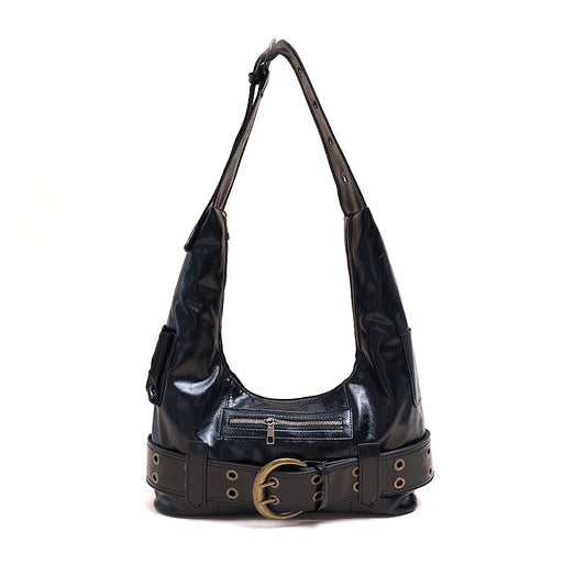Black shoulder bag, Y2K style bag, Y2K black bag, 2000s aesthetic purse