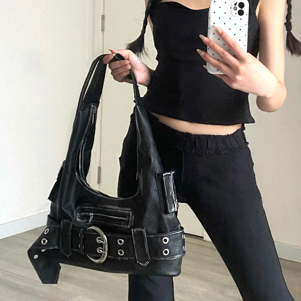 Zipper pocket shoulder bag, Women's casual shoulder bag, Crescent shape bag
