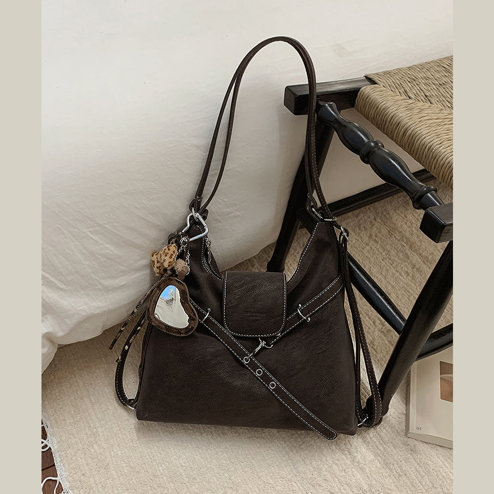women's slouchy shoulder tote bag, women's slouchy shoulder tote bag with keychain charm, buy women's slouchy tote bag, women's handbag, brownslouchy tote bag for women