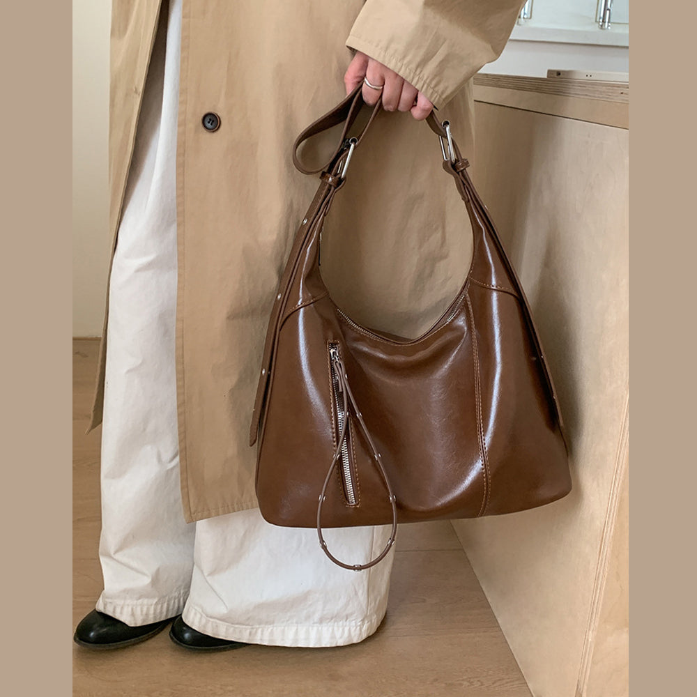 women's everyday shoulder bag, casual women's shoulder handbag for work and shopping, trendy women's tote bag, modern women's shoulder bag, tan women's slouchy tote bag