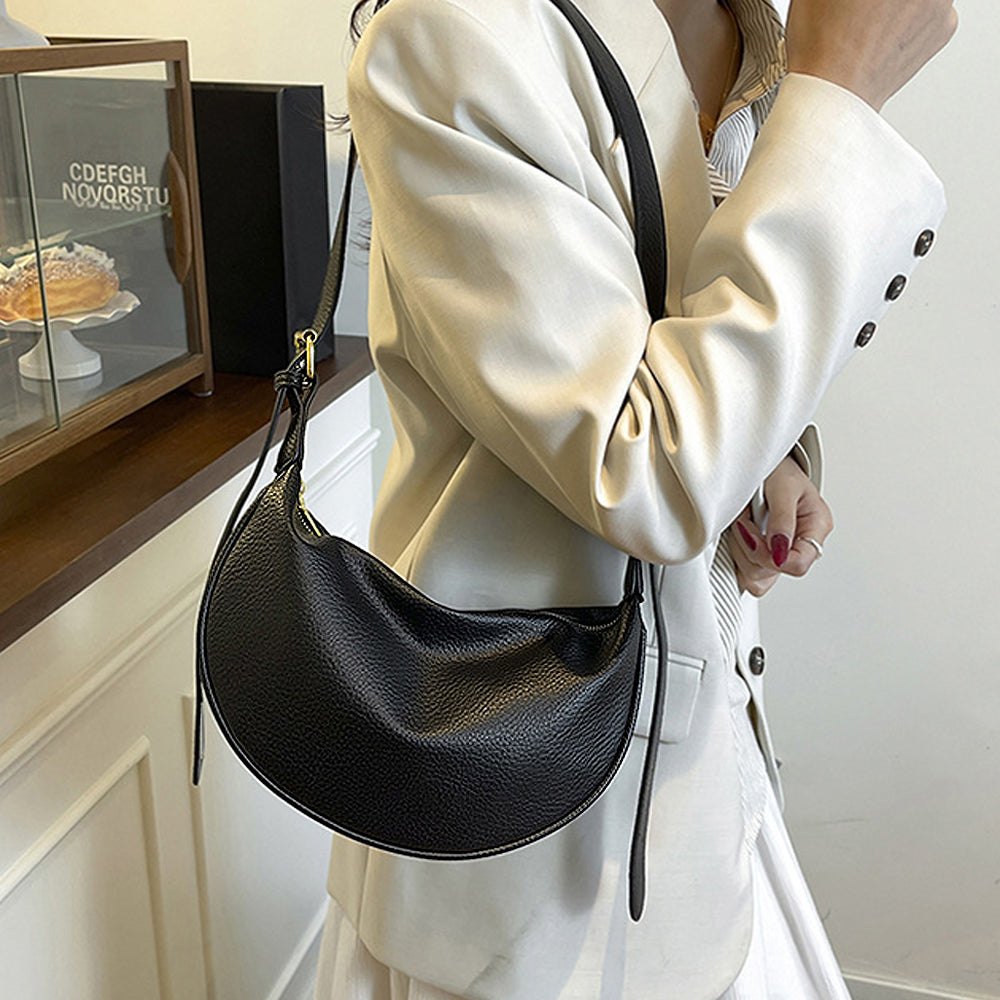 women's crescent handbag, women's curved shoulder bag, women's everyday handbag, black crescent purse women