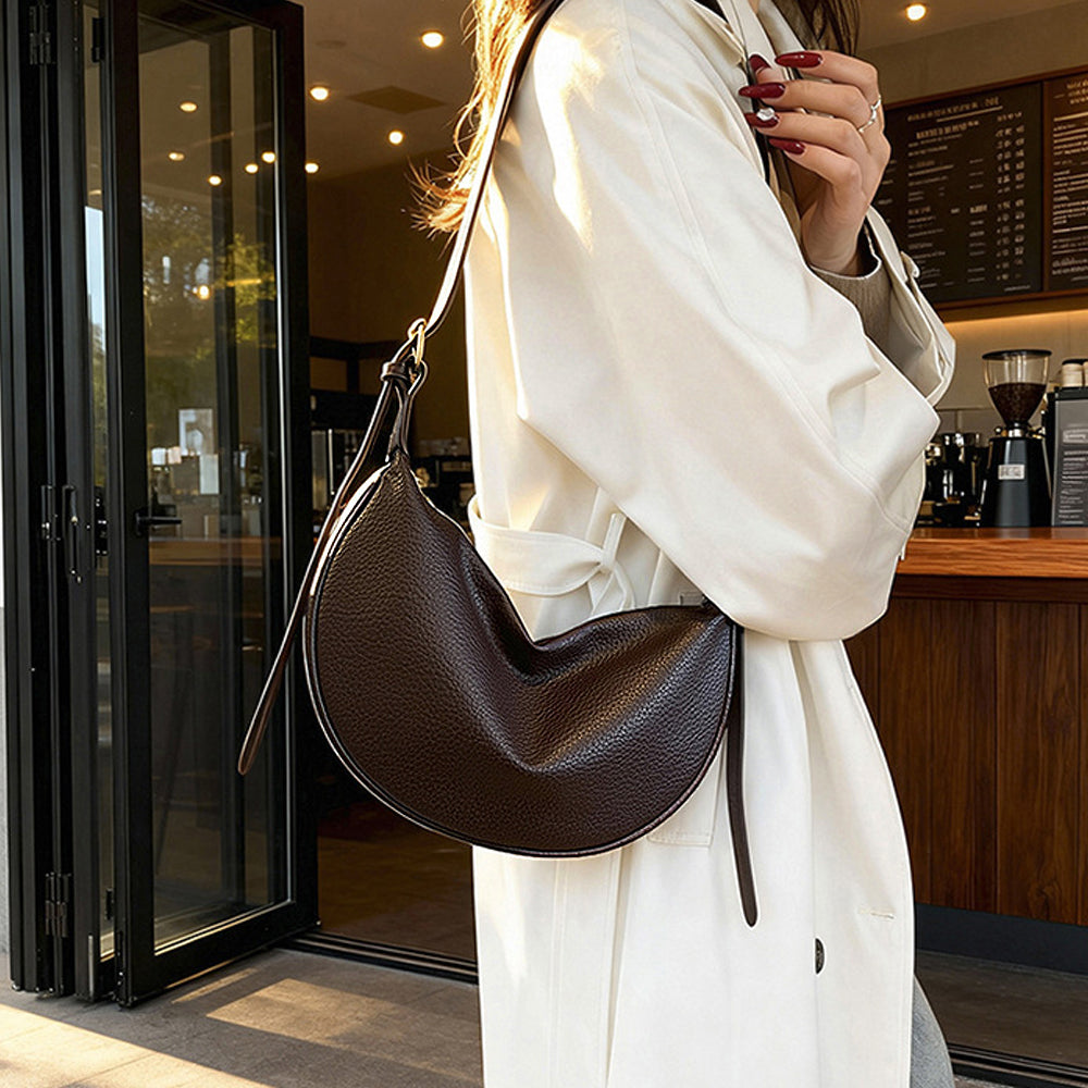 women's crescent shape shoulder bag, women's crescent shape faux leather shoulder bag, women's handbag, coffee crescent shoulder bag women