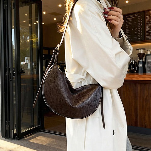 women's crescent shape shoulder bag, women's crescent shape faux leather shoulder bag, women's handbag, coffee crescent shoulder bag women