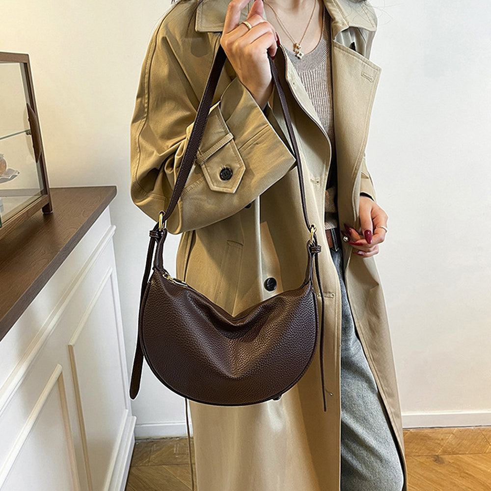 crescent shoulder bag for women, minimalist crescent shoulder bag for women, women's shoulder purse, women's coffee crescent handbag