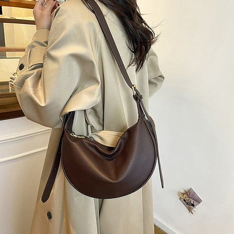 faux leather shoulder bag women, stylish crescent handbag women, women's fashion bag, brown faux leather shoulder bag women