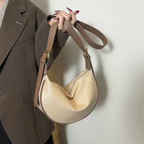 women's crescent shape shoulder bag, women's crescent shape faux leather shoulder bag, women's handbag, khaki crescent shoulder bag women