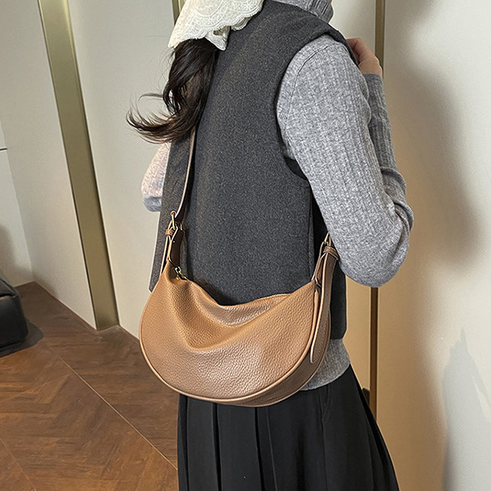 faux leather shoulder bag women, stylish crescent handbag women, women's fashion bag, taupe faux leather shoulder bag women