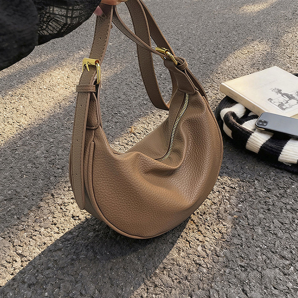 women's trendy shoulder bag, everyday crescent shoulder bag women, modern women's shoulder bag, women's taupe shoulder bag