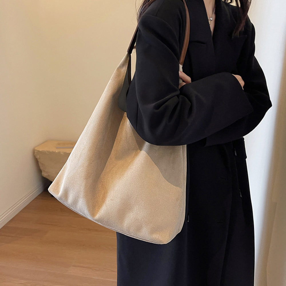 slouchy handbag for women, everyday slouchy handbag, soft faux suede shoulder bag for women, beige shoulder tote bag, beige handbag