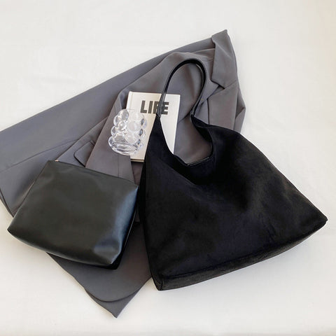 women's slouchy shoulder bag, soft faux suede handbag, women's faux suede slouchy shoulder bag, black slouchy bag, black handbag