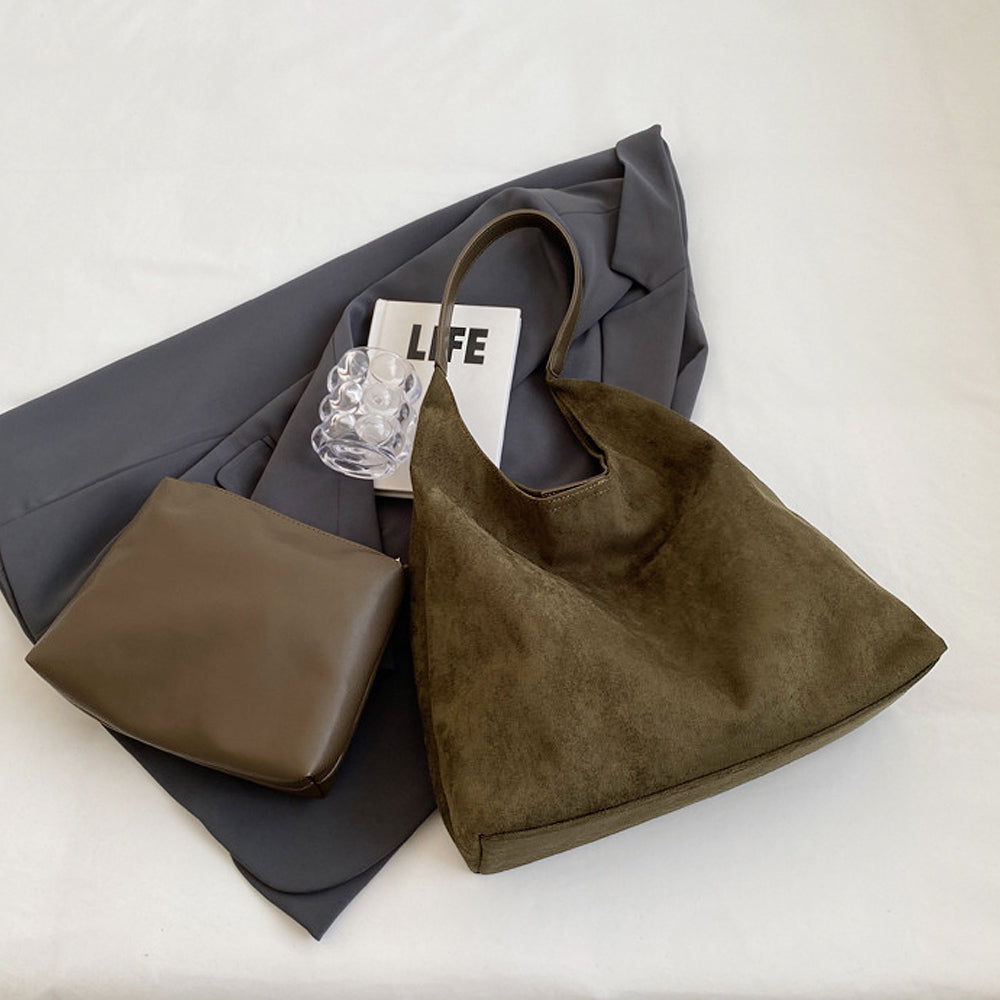 slouchy handbag for women, everyday slouchy handbag, soft faux suede shoulder bag for women, green shoulder tote bag, green handbag