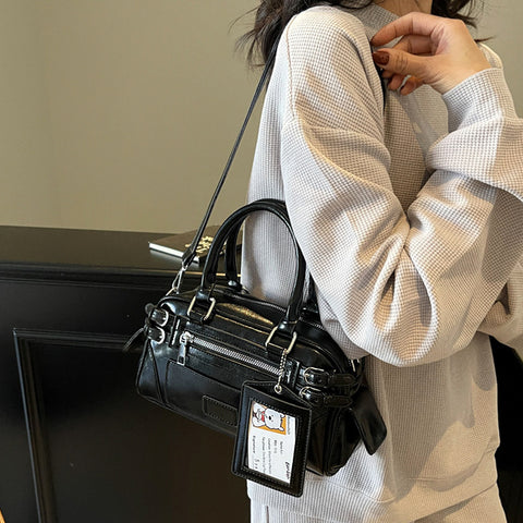 women's compact tote bag, small work tote bag women, stylish small tote bag for women, black top handle tote bag, black crossbody mini tote bag