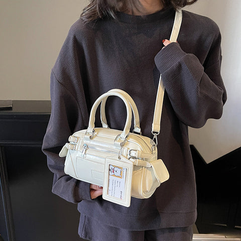 women's compact tote bag, small work tote bag women, stylish small tote bag for women, white top handle tote bag, white crossbody mini tote bag