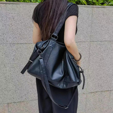 Josephine Large Faux Leather Tote Bag With Shoulder Strap in Black