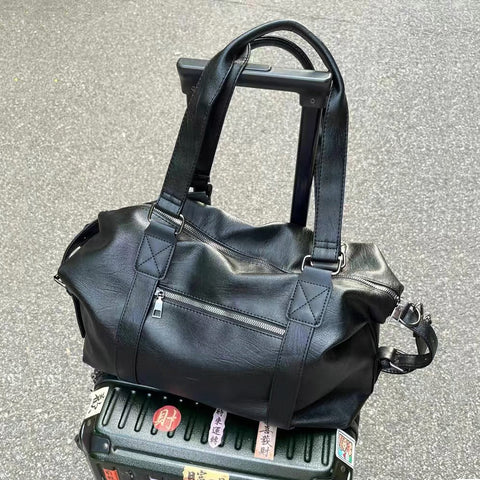 Josephine Large Faux Leather Tote Bag With Shoulder Strap in Black