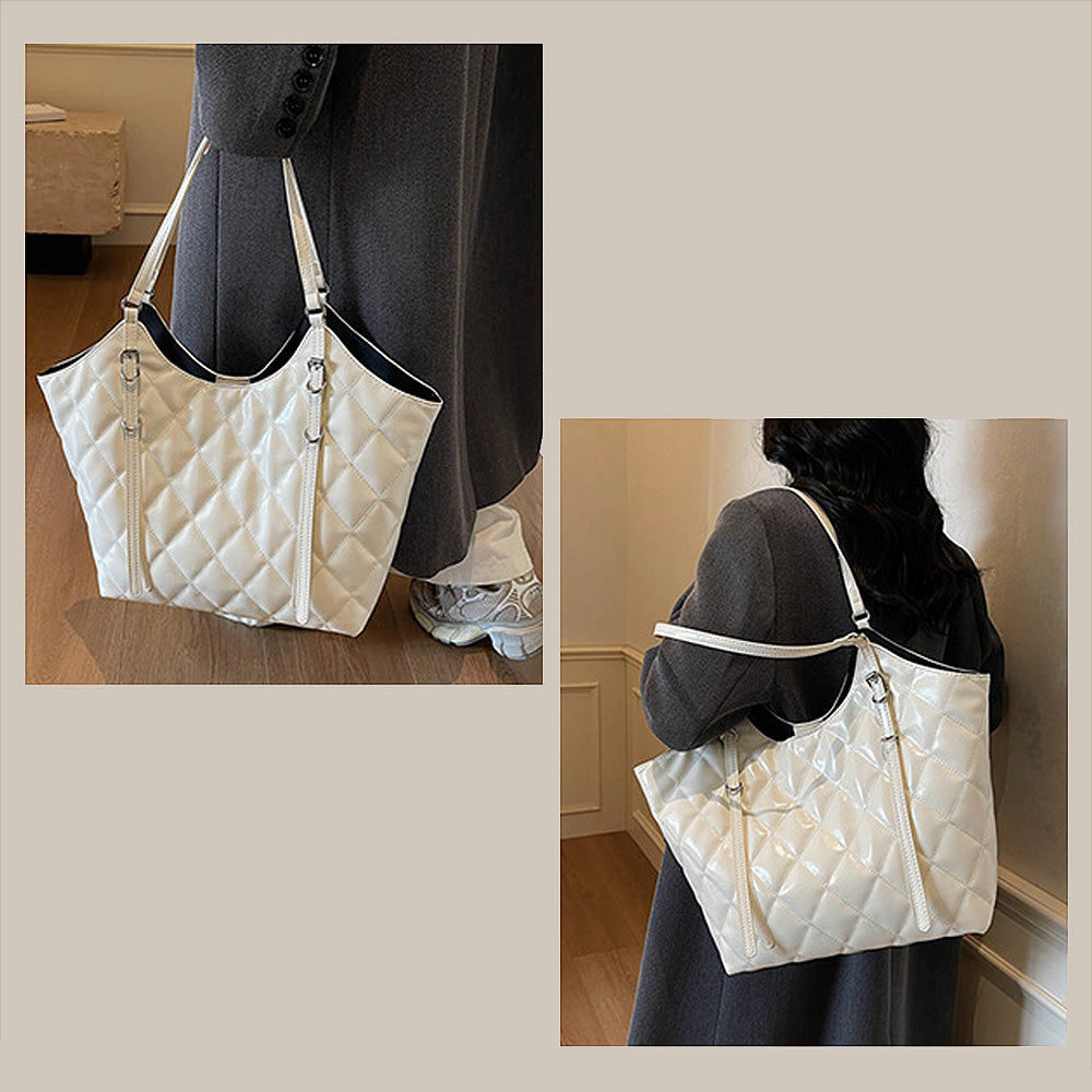 women's quilted handbag, women's casual tote bag, fashionable wet look tote bag for daily use, beige shoulder bag, beige shoulder handbag