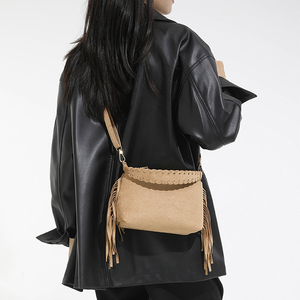 western fringe shoulder bag, boho tassel handbag, boho western shoulder bag with tassels, festival handbag, beige western bag 