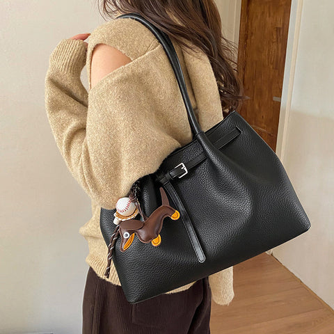 tote bag with charm, women's casual shoulder bag, stylish women's tote bag for everyday use, black handbag with charm, womens black handbag 