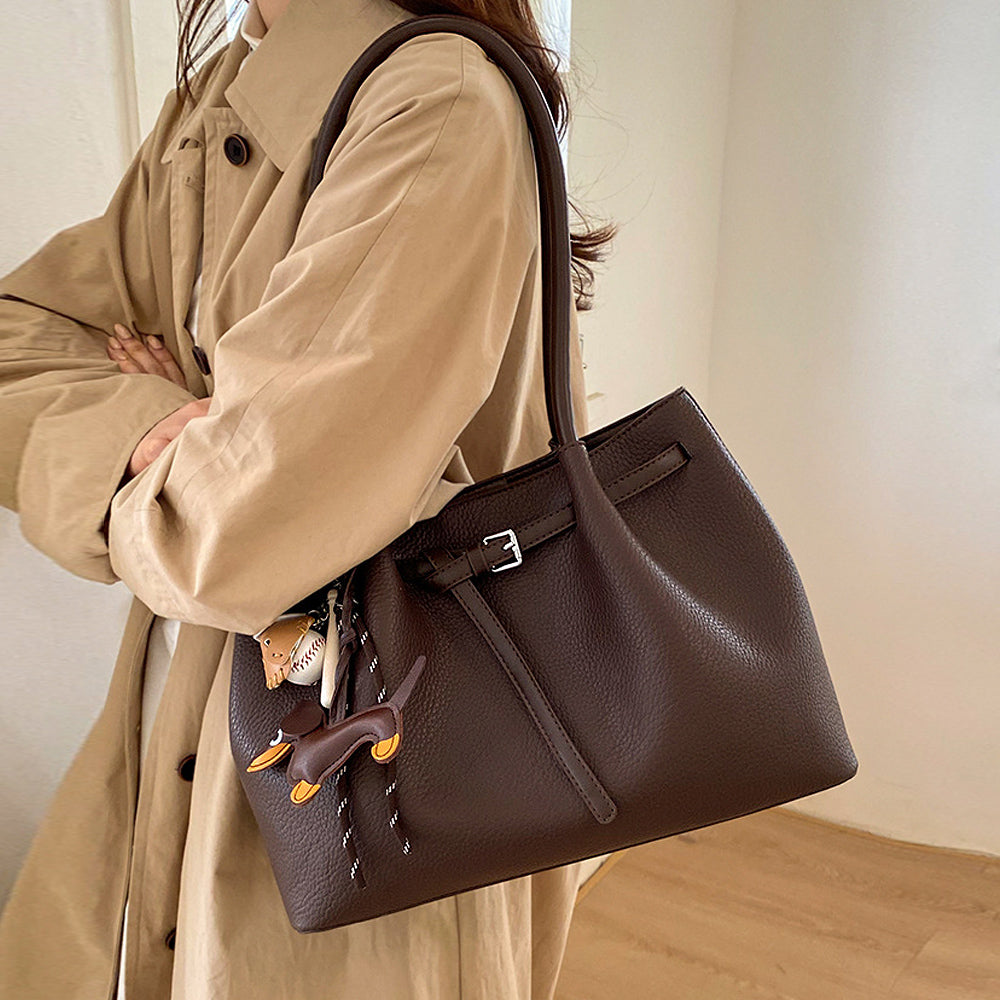 tote bag with charm, women's casual shoulder bag, stylish women's tote bag for everyday use, brown handbag with charm, womens brown handbag 