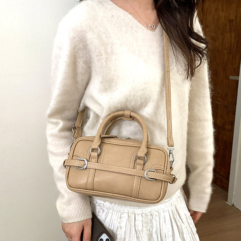 Women's taupe crossbody handbag with zip closure