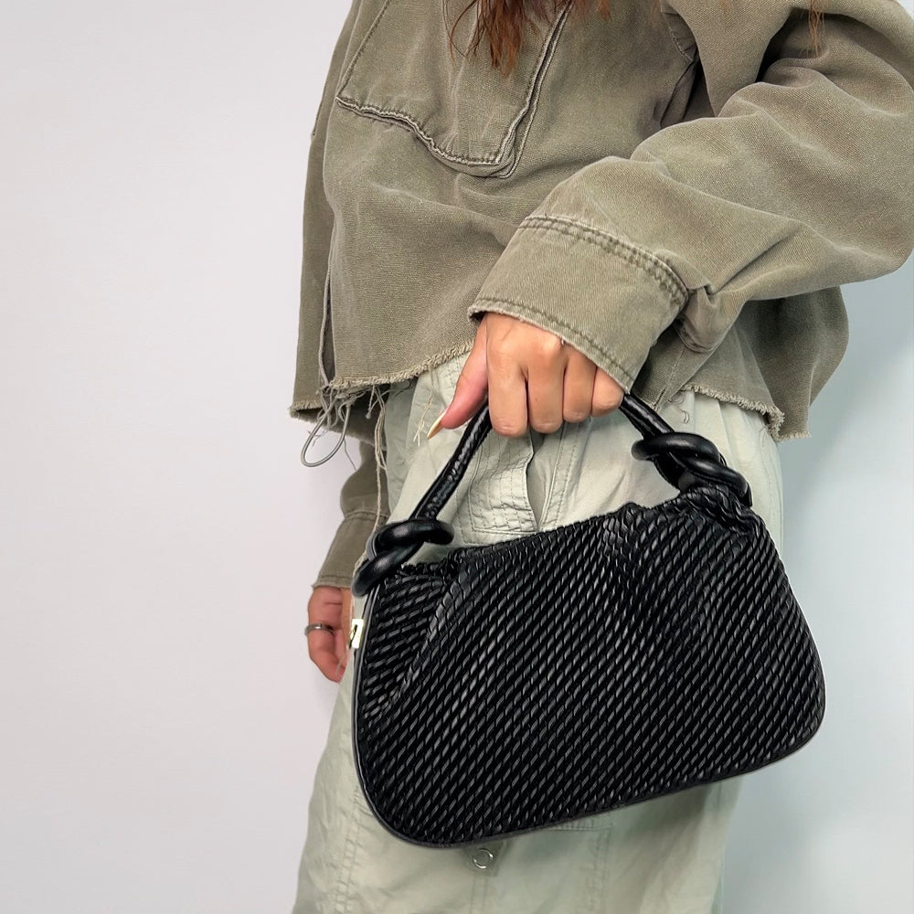 elegant black textured mini bag for casual and dressy outfits