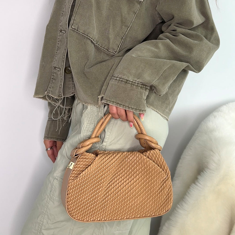 taupe top handle bag